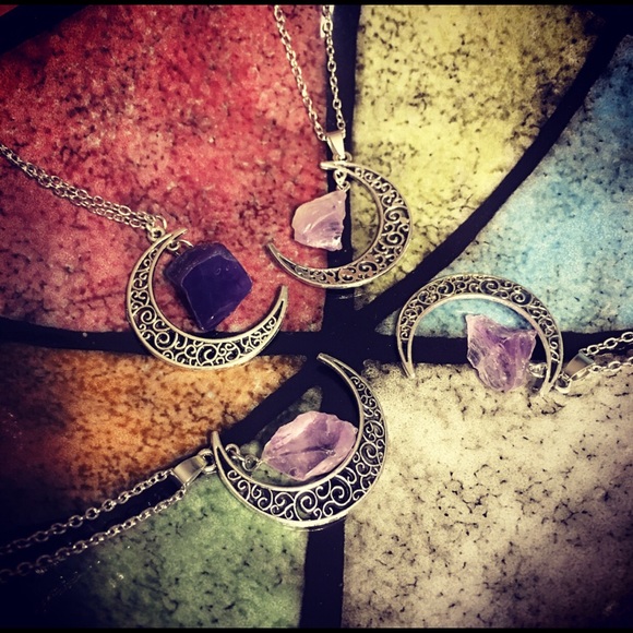 Crystal Quartz Crescent Moon Necklace - Picture 4 of 8